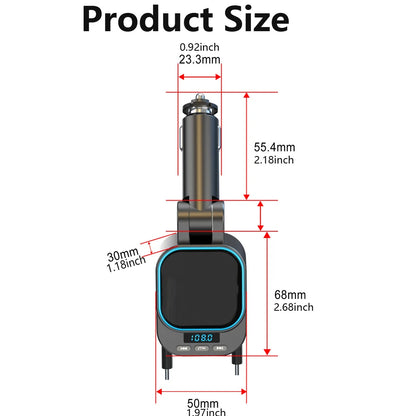 FM Transmitter Bluetooth 5.3 + Fast Car Charger with 2 Retractable Cables 