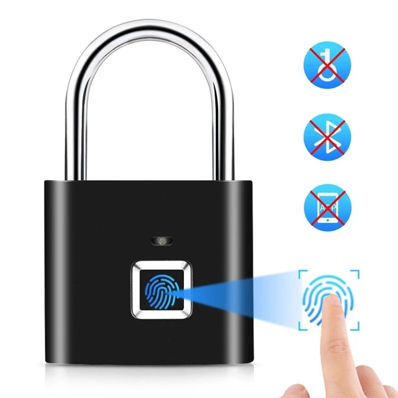 Smart Fingerprint Padlock - Waterproof Biometric Fingerprint Keyless Lock USB Rechargeable 