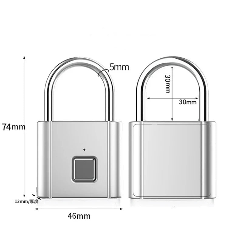 Smart Fingerprint Padlock - Waterproof Biometric Fingerprint Keyless Lock USB Rechargeable 